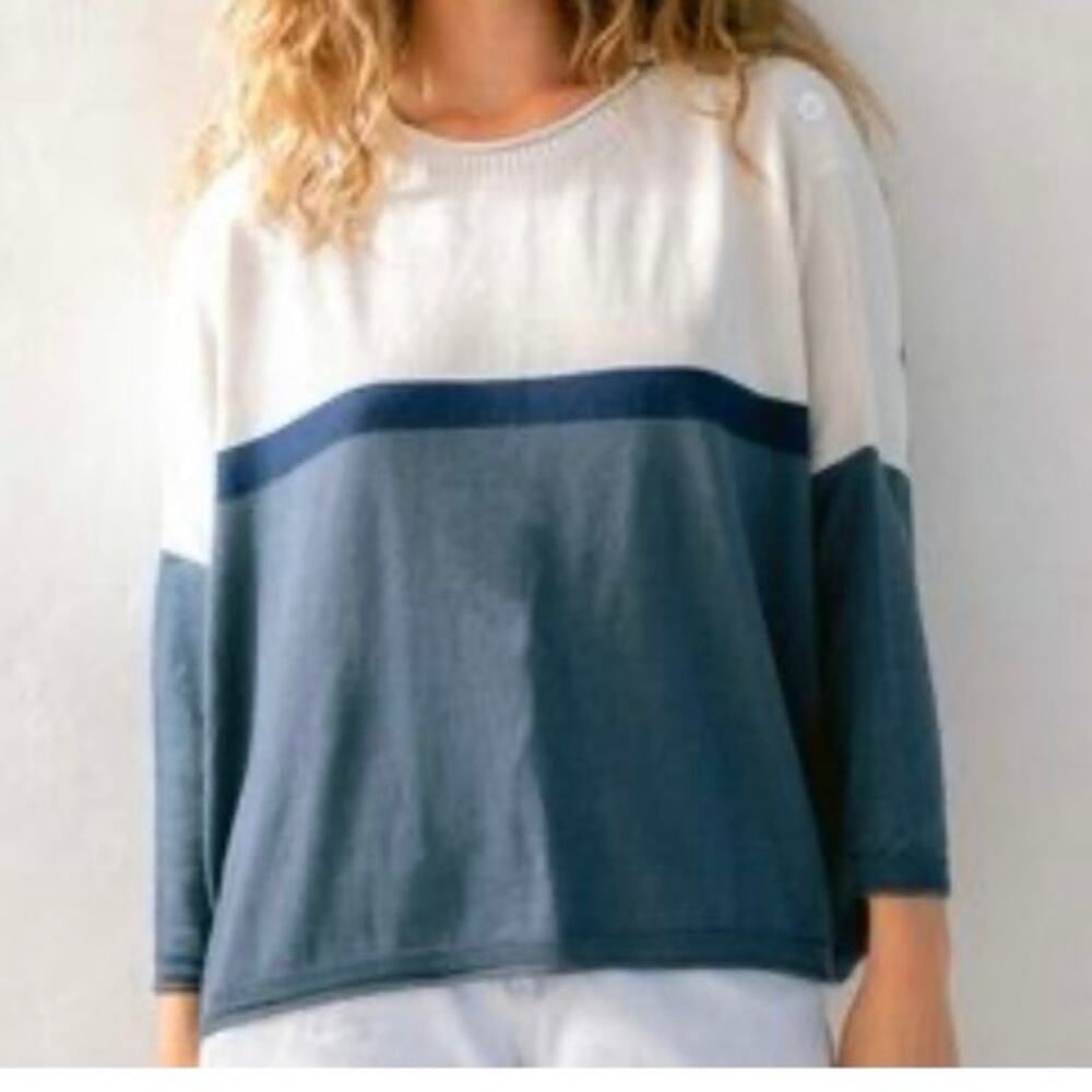 Mer Sea Color blocked Boxy Cropped Thin Sweater One Size